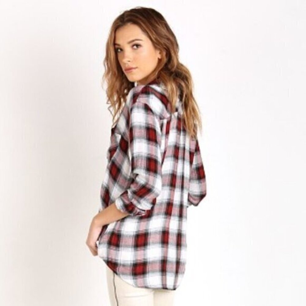 Anthropologie Ash and Ember Button Down front Shirt Plaid Flannel Size XS - Picture 16 of 16
